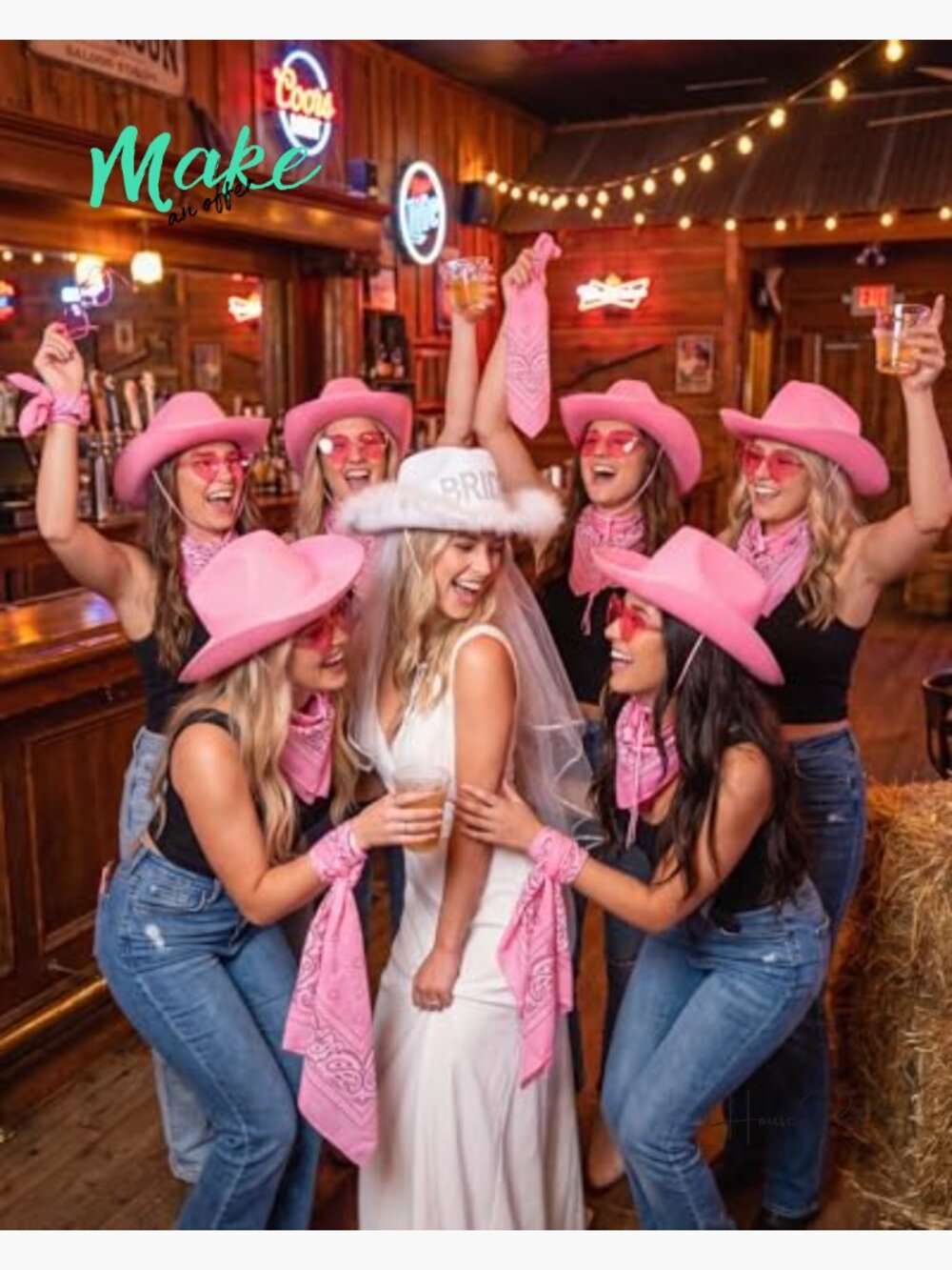 Bachelorette Party Hat Set 18-Piece Bride Cowboy Hat Veil Hats Sunglasses - Picture 6 of 7